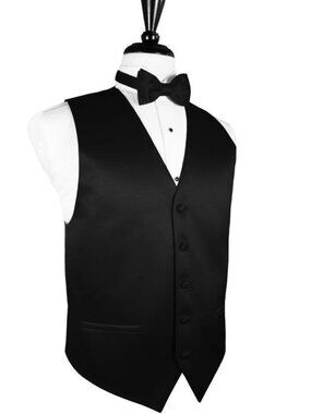 Black Satin Tuxedo Vest and Self Tie Bow Tie Set